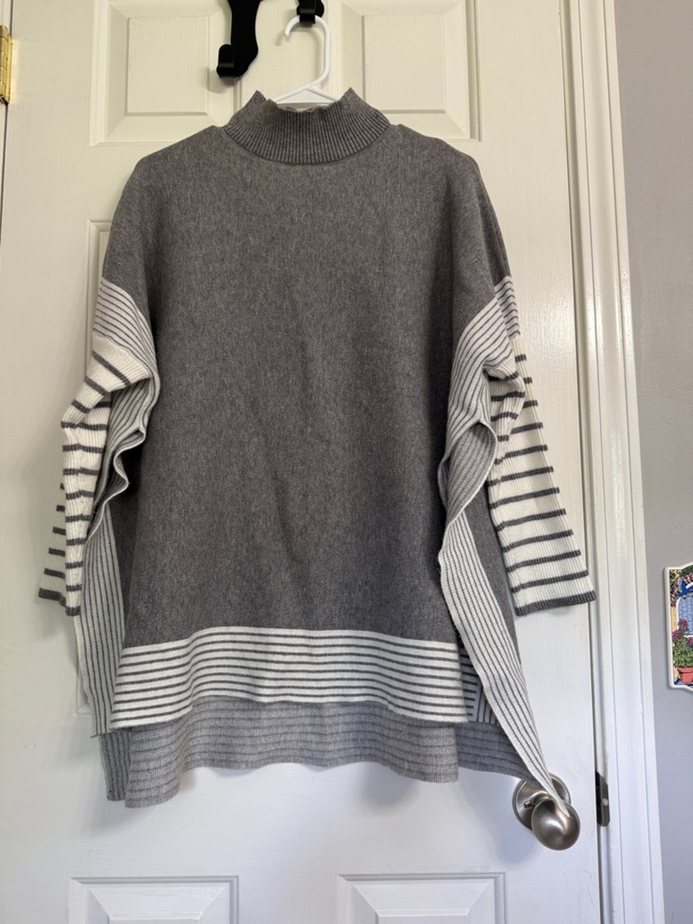 Women’s Gray Striped Turtleneck Sweater